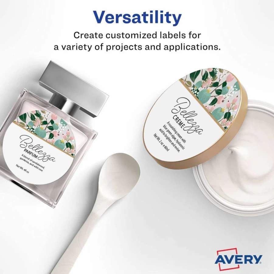 Avery Matte White Round Labels 2.5" Diameter, 225 Pack, Sure Feed Technology, Printable for Laser & Inkjet Printers