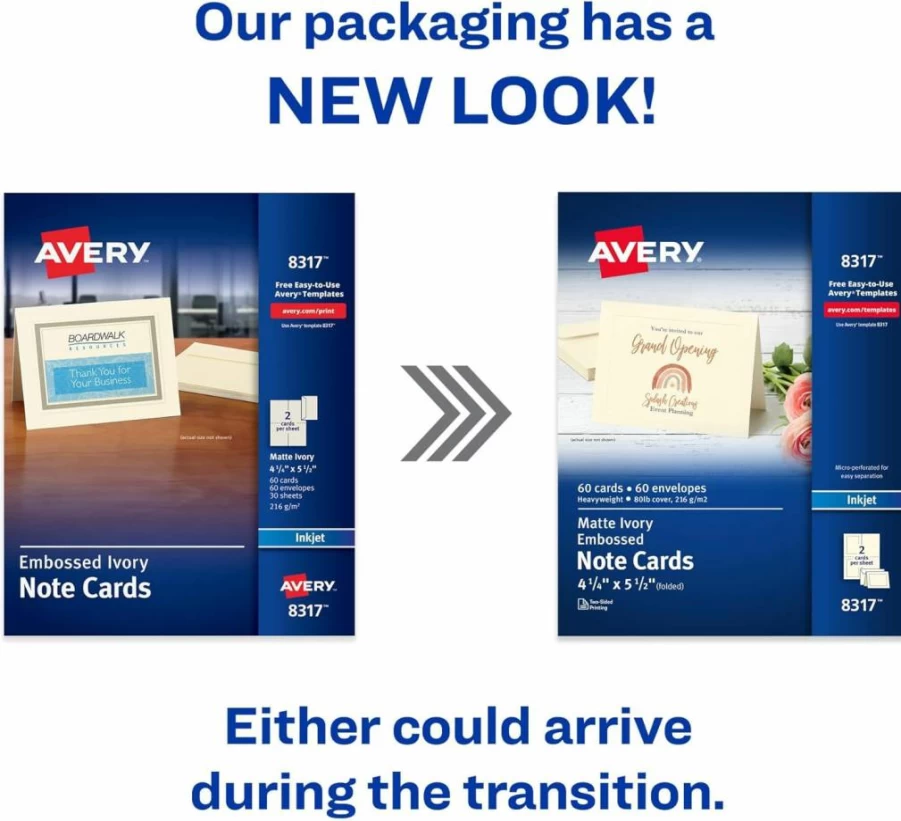 AVERY 08317 Printable Blank Note Cards with Envelopes, Ivory 4.25" x 5.5" Embossed Border, 60 Count for Inkjet Printers