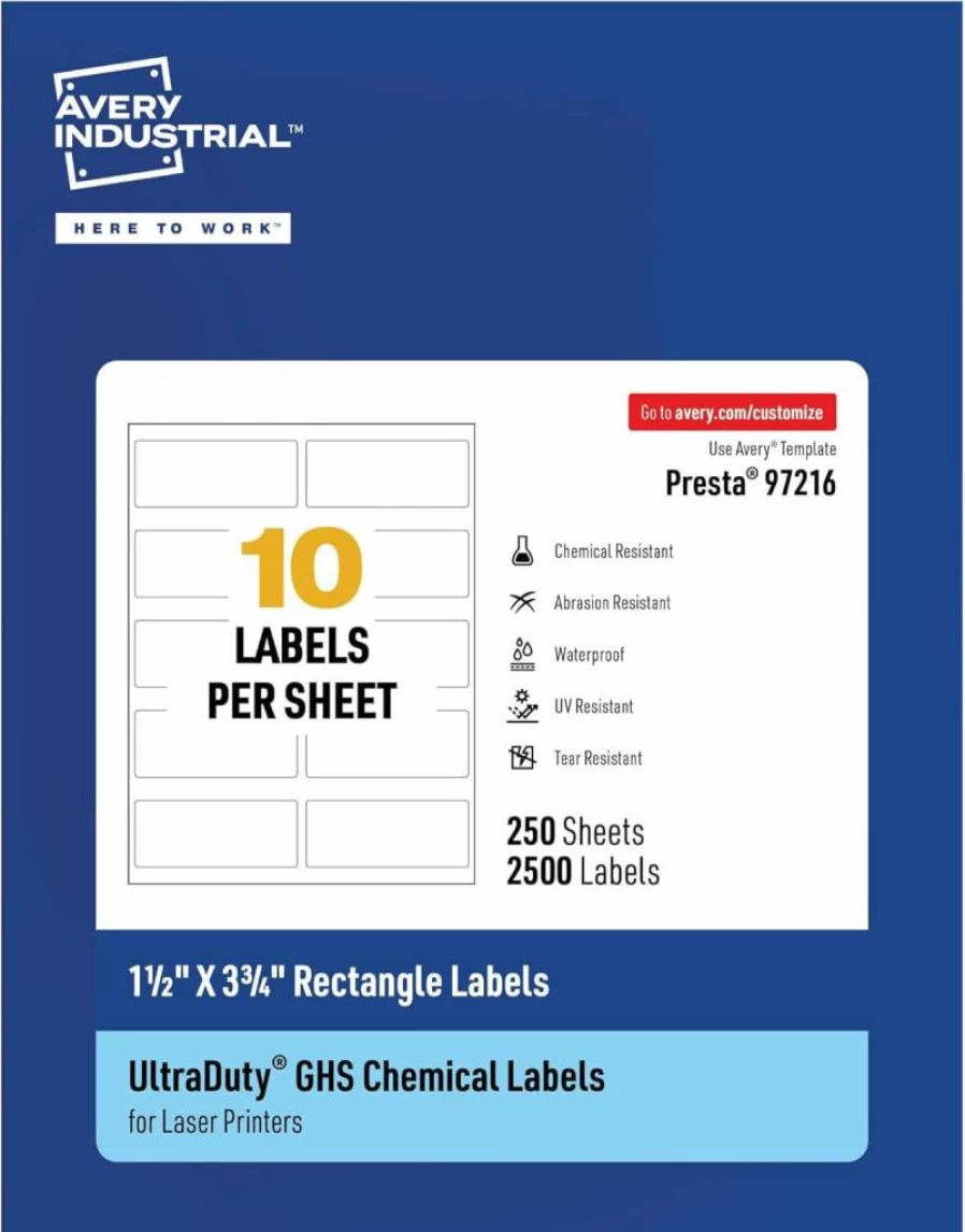 Avery Ultraduty GHS Labels, 2" x 3" White Waterproof Laser Printer Labels, 200-Pack, Durable Chemical-Resistant Stickers