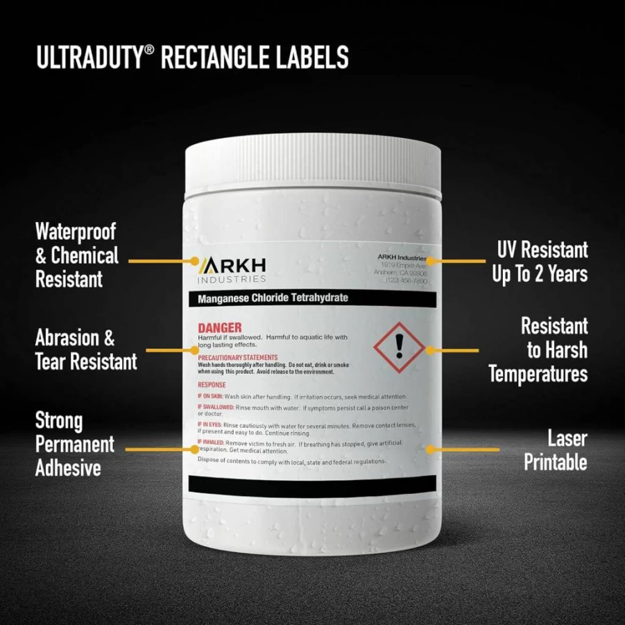 Avery Ultraduty GHS Labels, 2" x 3" White Waterproof Laser Printer Labels, 200-Pack, Durable Chemical-Resistant Stickers