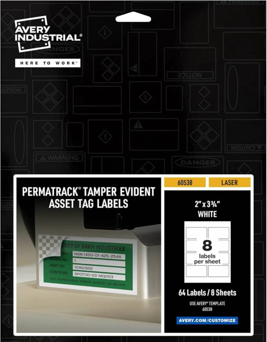 AVERY 61524 Metallic Asset Tag Labels, 3/4" x 2", Laser Printable, Waterproof, 240 Labels, Durable Metal Finish for Organization & Tracking