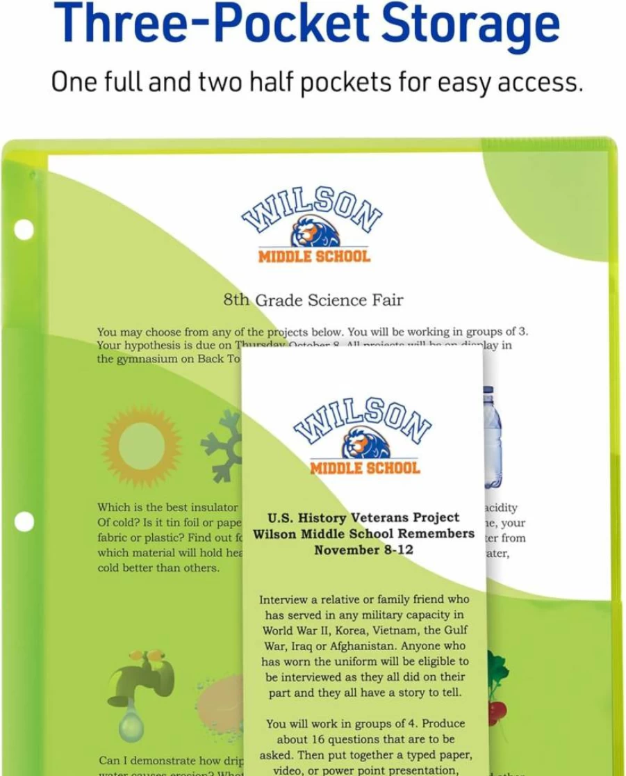 Avery 3-Ring Binder Pockets, Acid-Free & Archival-Safe, 8.5" x 11" Assorted Color Folders, 3-Pack (75310)