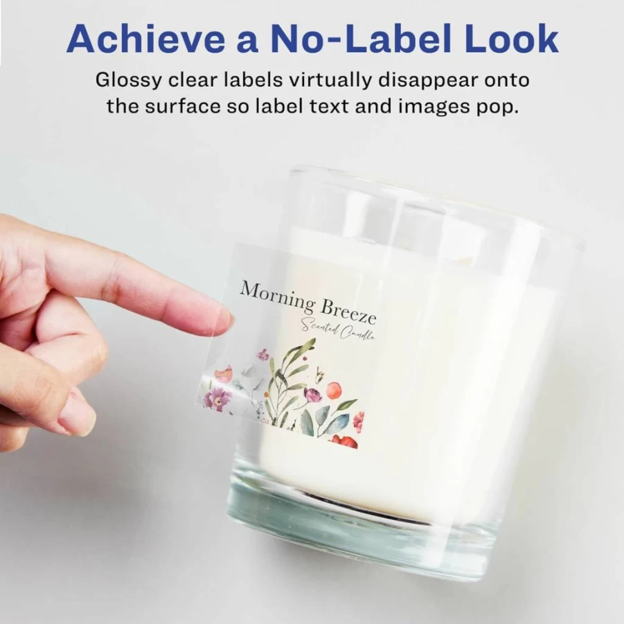 Avery 3" x 3" Glossy Clear Square Labels - 30-Pack, Print-to-the-Edge for Laser/Inkjet, Sure Feed Technology