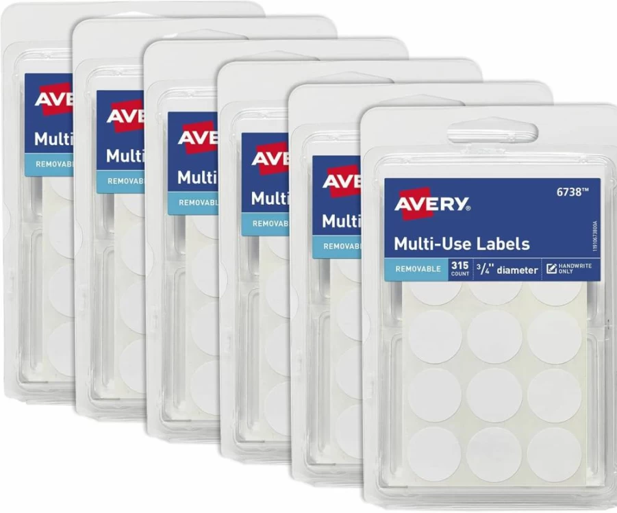 Avery 6738 Removable Round Labels, 3/4 Inch White Non-Printable Stickers, 315-Pack Multi-Use Blank Adhesive Dots