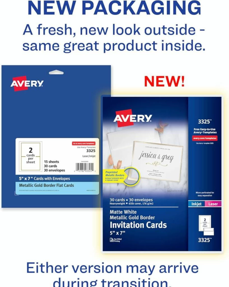 AVERY 3378 Printable Half-Fold Greeting Cards, 5.5" x 8.5" Textured White Blank Cards with Envelopes, 30-Pack for DIY Crafting