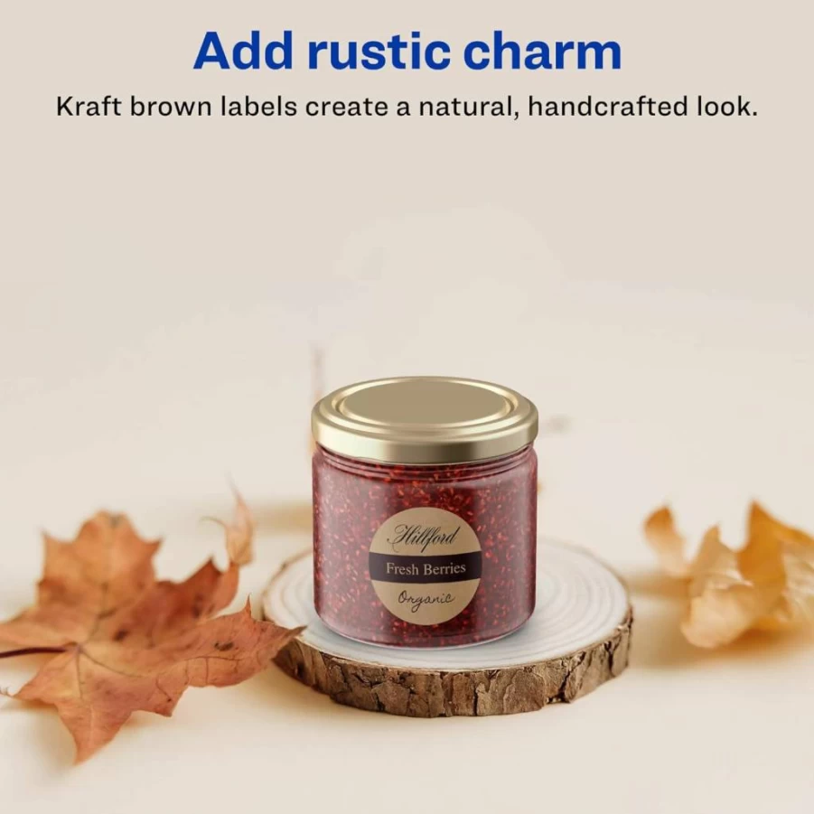 AVERY 1.5" Round Kraft Brown Labels, 300-Pack, Sure Feed Technology, Print-To-The-Edge, Laser/Inkjet Printable, Waterproof Matte Finish