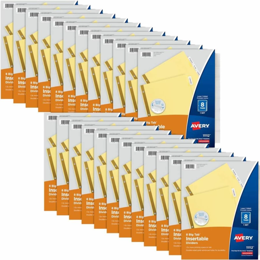 Avery 11115 Big Tab Insertable Dividers, 24-Pack of 8-Tab Sets, Buff Paper with Clear Tabs, 3-Ring Binder Dividers Value Pack