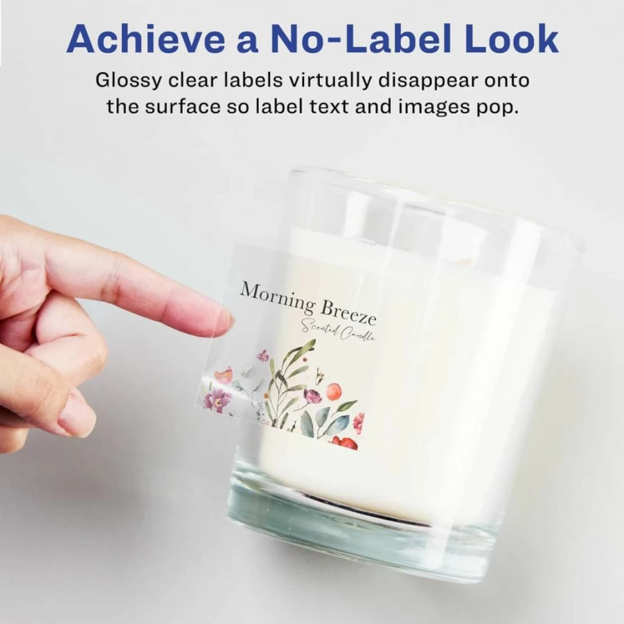 Avery Glossy Clear Square Labels 2.5" x 2.5" - 90-Pack, Sure Feed Technology, Laser/Inkjet Printable, High-Quality Self-Adhesive Stickers for Professional Printing