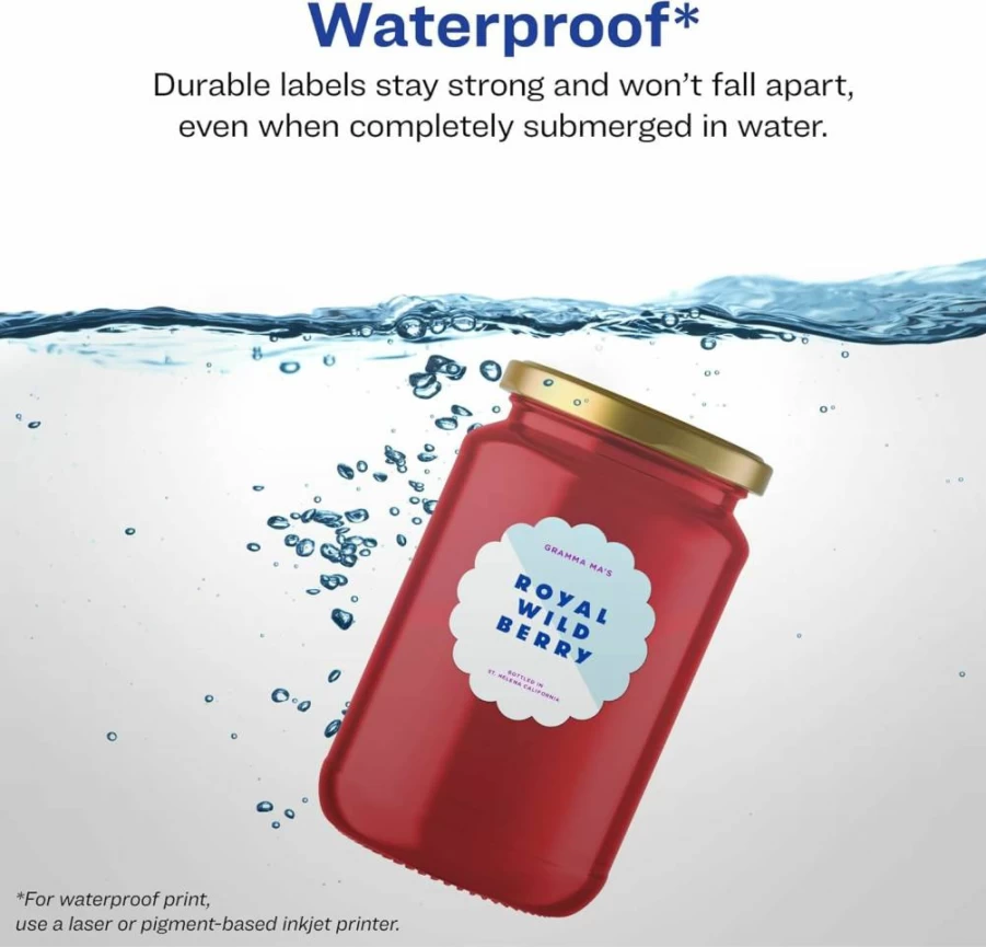 Avery Round Scalloped Waterproof Labels 2.5" - 450 Pack, Sure Feed Technology, Tear & Oil Resistant, Laser/Inkjet Printable, Print-to-Edge Design