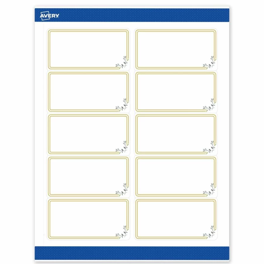 AVERY Matte White Printable Rectangle Labels with Gold Multi-Lined Border, 2" x 4", 100Ct, Permanent Adhesive for Laser/Inkjet Printers, Ideal for Product Merchandising