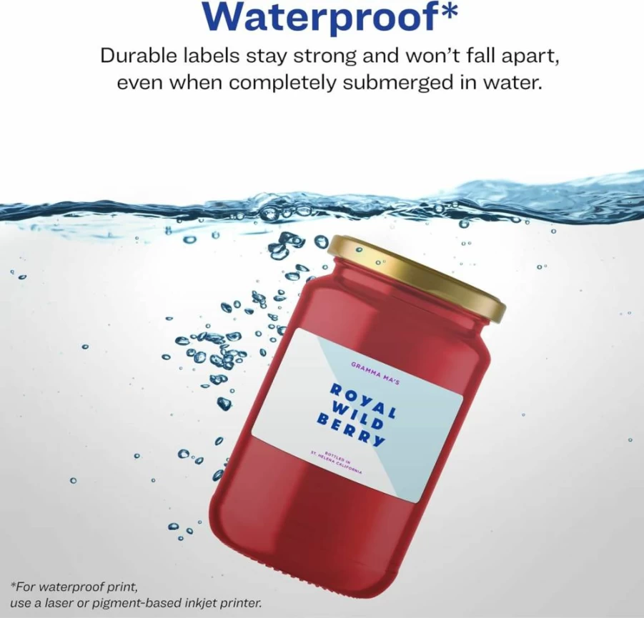 Avery Sure Feed Waterproof Labels 1.5" x 3.75" - 100 Pack, Durable Tear & Oil Resistant, Laser/Inkjet Printable, Print-to-Edge Rectangle Stickers