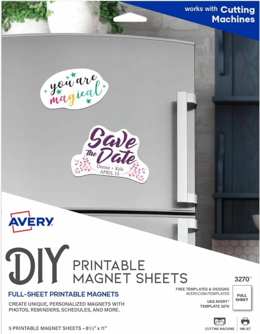 Avery 5814 Printable Magnet Sheets for Inkjet Printers, 8.5" x 11" White Magnetic Paper, 2-Pack (10 Sheets Total)