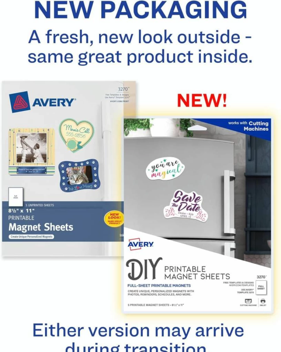 Avery 5814 Printable Magnet Sheets for Inkjet Printers, 8.5" x 11" White Magnetic Paper, 2-Pack (10 Sheets Total)