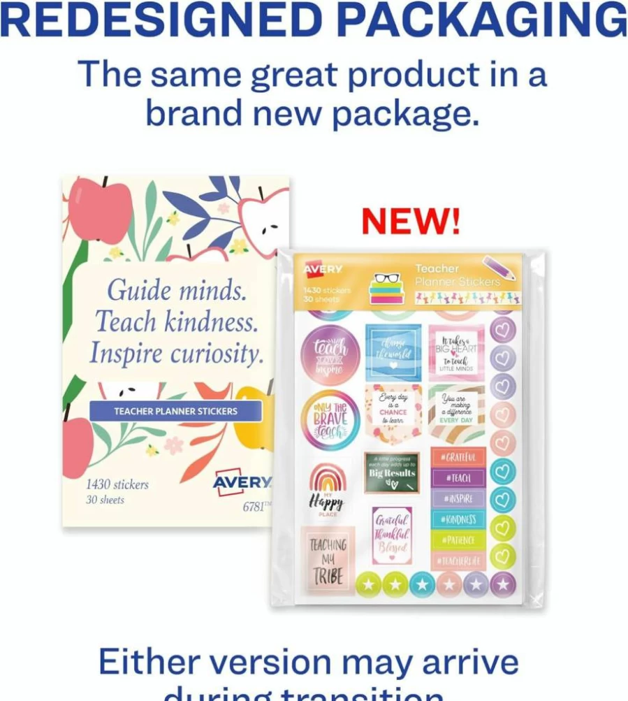AVERY Teacher Planner Stickers Pack - 30 Sheets, 1,430 Labels for Lesson Planning, Classroom Organization, Journals & Calendars (6781)