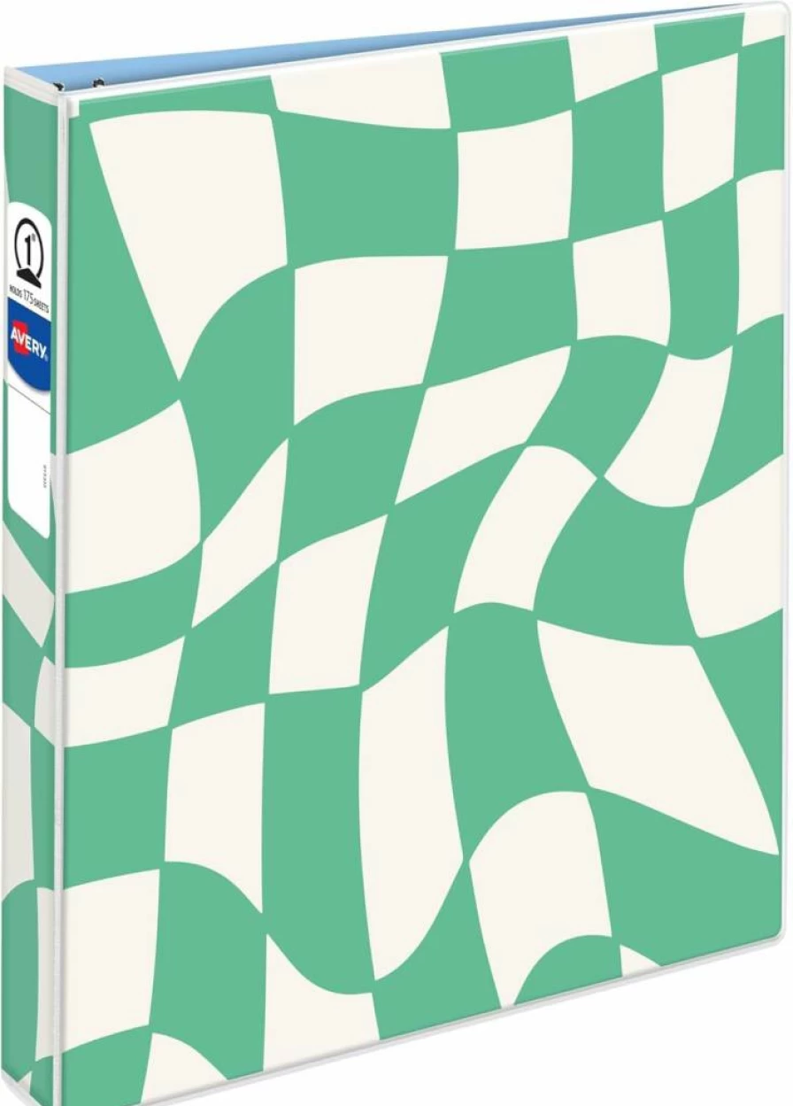 AVERY 3 Ring Binder 1 Inch Round Rings - Retro Groovy Checks Binder for School & Office (26803)