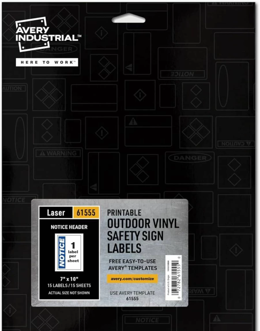 AVERY 61514 Removable Waterproof Warning Labels, 3.5" x 5" Chemical Resistant Printable Signs, 60-Pack
