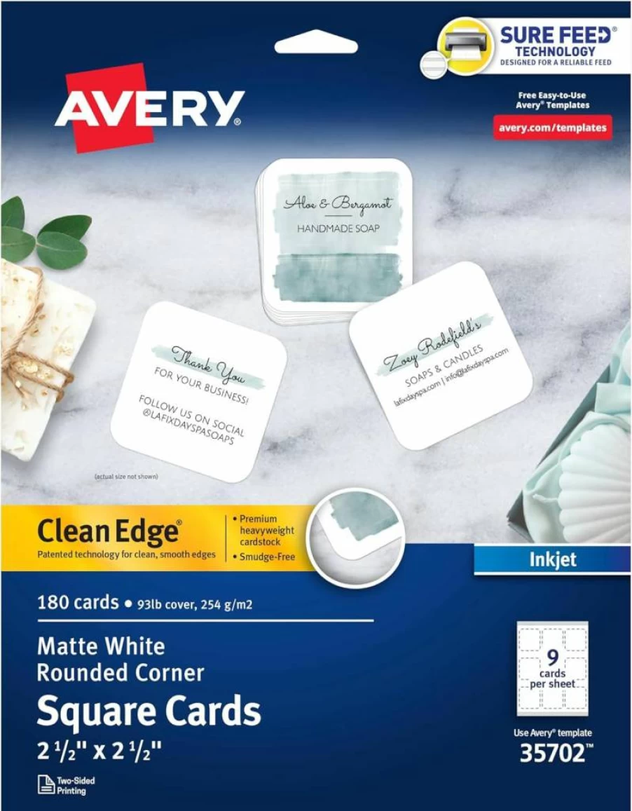 AVERY 08871 Printable Business Cards 2" x 3.5" White 200 Sheets for Inkjet Printers with Sure Feed Technology and Clean Edge Finish