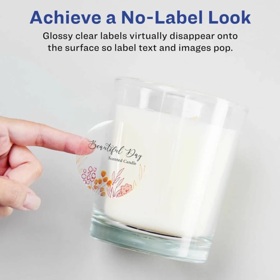 Avery Glossy Clear Round Labels 2.5" Diameter, 90-Pack, Print-to-the-Edge for Laser/Inkjet Printers, Sure Feed Technology