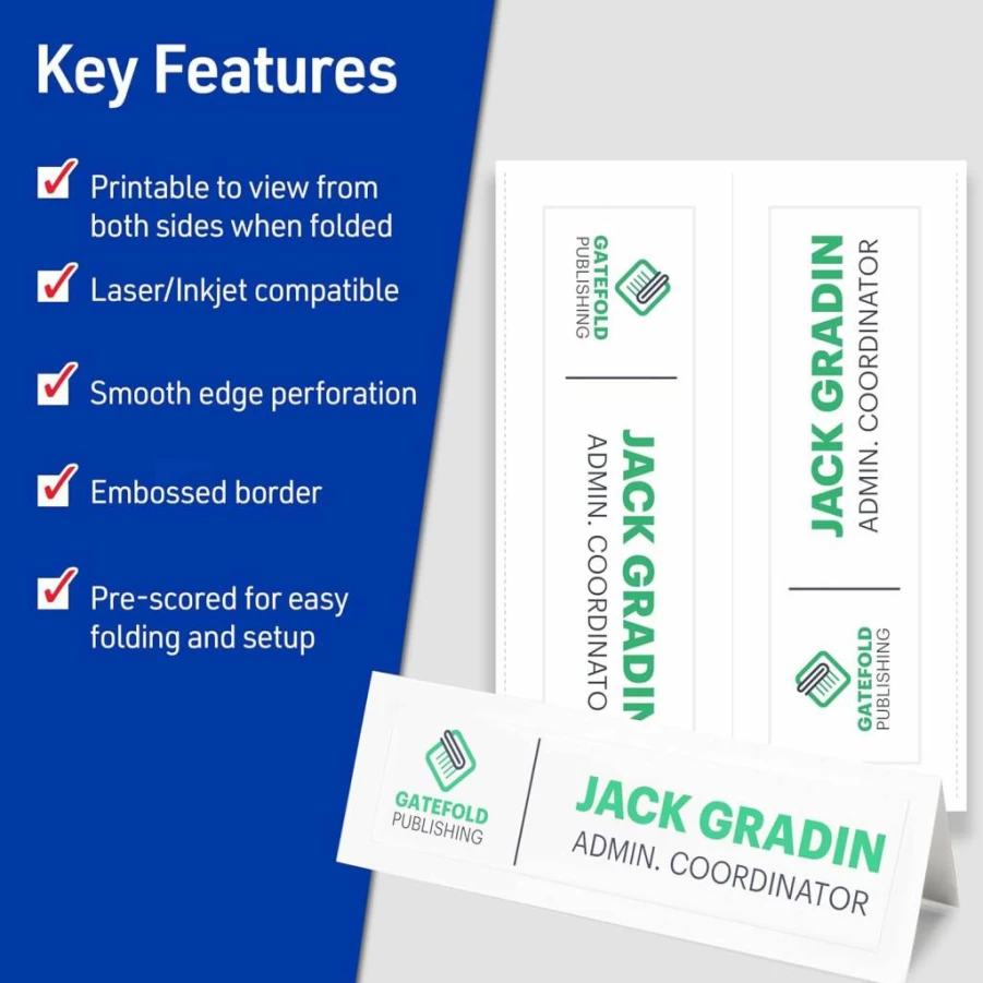 Avery 5309 Printable Tent Cards, 3.5" x 11" White Place Cards with Embossed Border, 50-Pack for Laser & Inkjet Printers