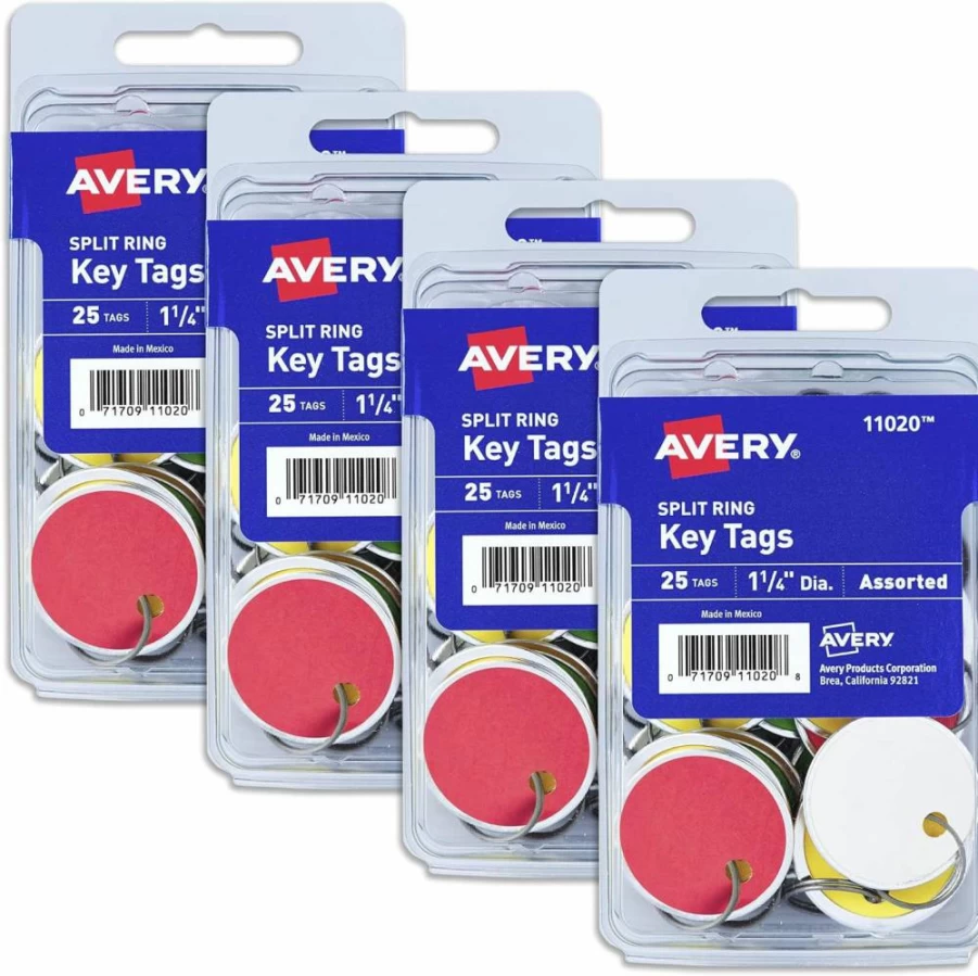 AVERY 1.25 Inch Metal Rim Key Tags with Split Rings, 25-Pack Assorted Colors (11020)