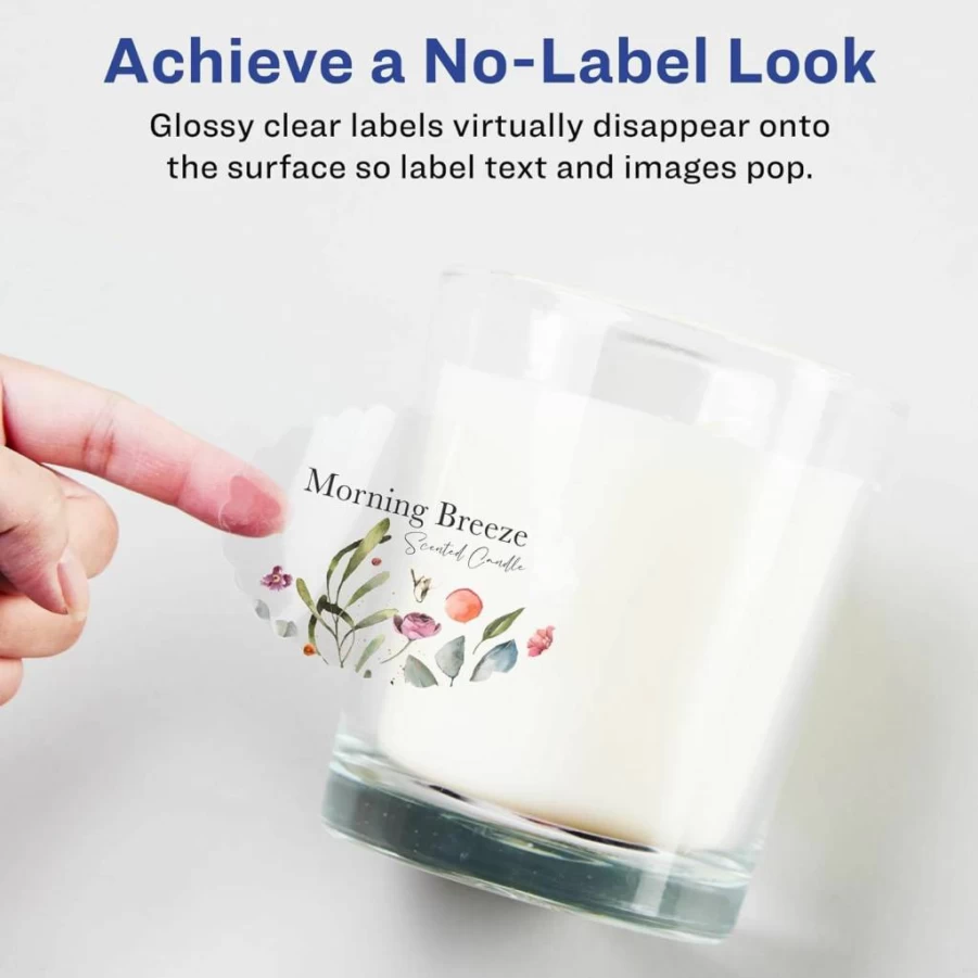 Avery Glossy Clear Oval Scalloped Labels 2" x 3" - 80-Pack, Sure Feed Technology, Print-to-Edge for Laser/Inkjet Printers