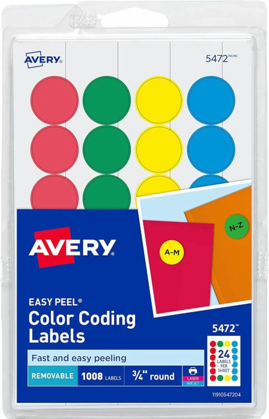 AVERY Removable Color-Coding Labels, 3/4 Inch Round, Assorted Colors, 1,008 Adhesive Stickers (5472), Easy Peel & Repositionable for Organizing & Filing