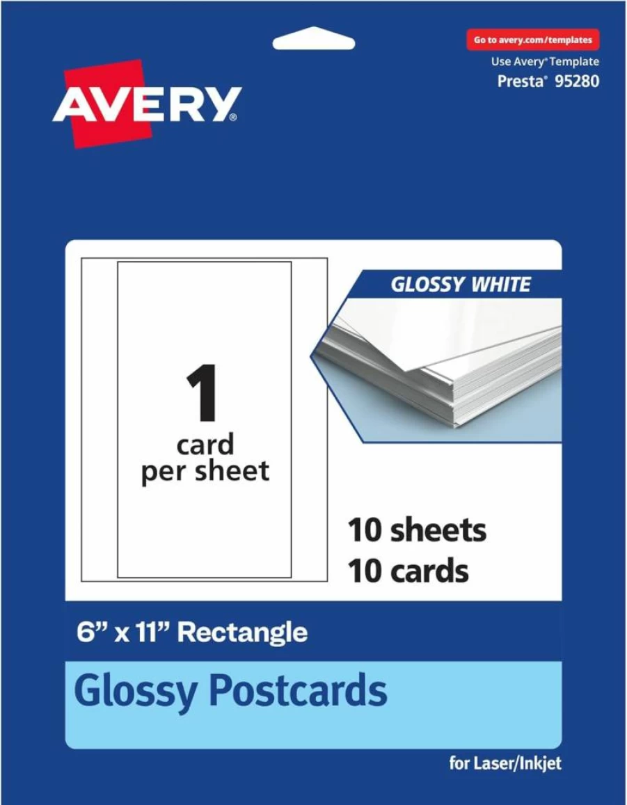 AVERY Glossy White Printable Postcards 6x11 Inches - 25 Pack for Laser/Inkjet Printing - Premium Cardstock for Professional Results