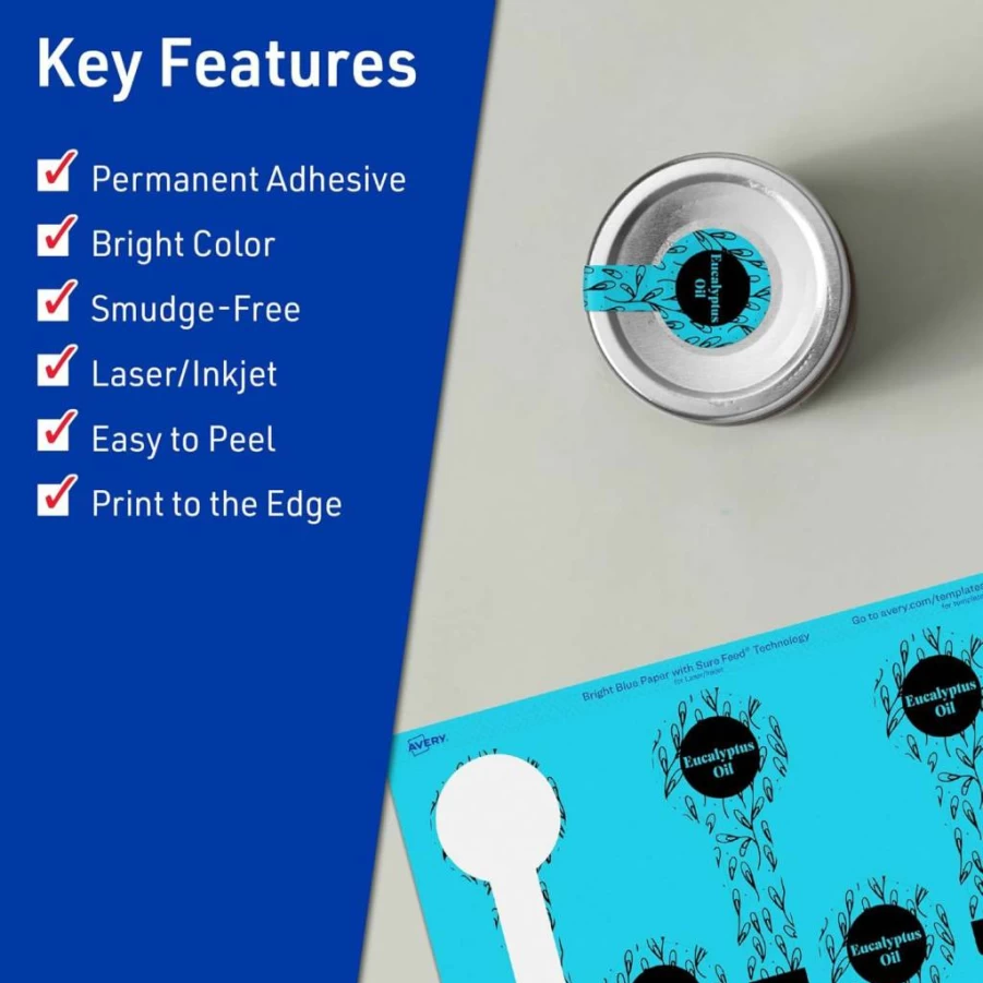 AVERY Bright Blue Printable Lollipop Labels 1-1/2" x 4" - 160 Sure Feed Stickers for Jars, Baking, Laser/Inkjet Print-To-The-Edge