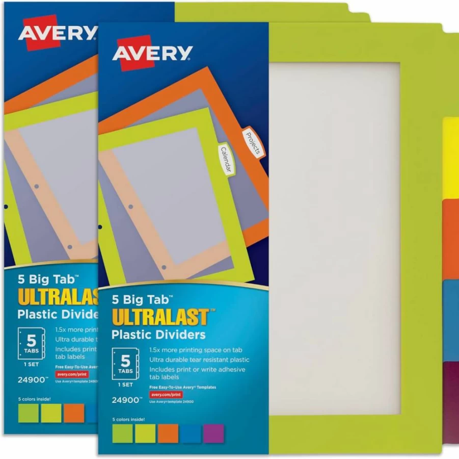 Avery Ultralast 8-Tab Multicolor Plastic Dividers with White Labels for 3-Ring Binders, Durable Big Tab Set (24901)