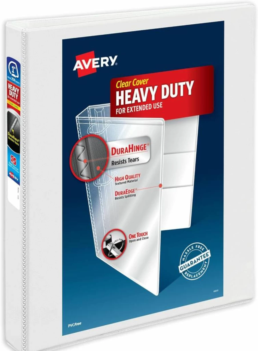 AVERY 79709 Heavy Duty 3-Ring Binder, 0.5 Inch Slant Ring, Holds Letter Size 8.5 x 11 Paper, Pack of 4 White Binders, One Touch Easy Open