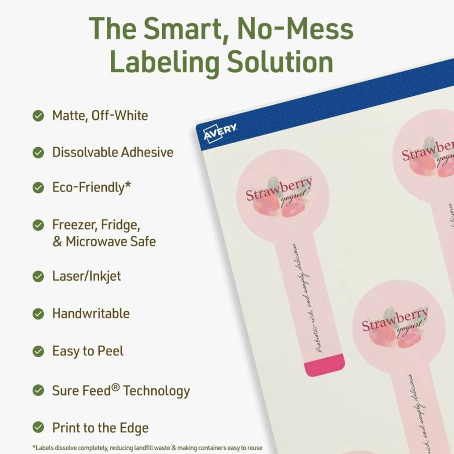 AVERY Dissolvable Lollipop Labels 1.5" x 4" - Matte White, Print-to-Edge, Laser/Inkjet Printable, 40-Pack, Sure Feed Technology