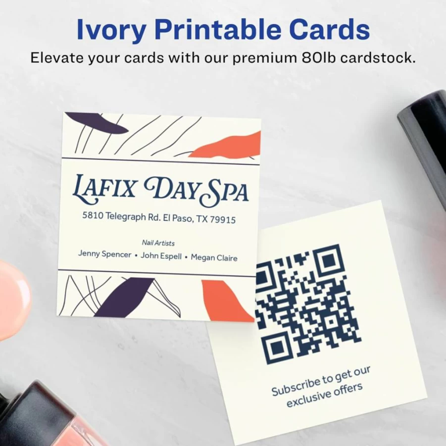 Avery Printable 2.5" x 2.5" Square Business Cards, Ivory Cardstock, Sure Feed Technology, Print-To-The-Edge Design, 450 Sheets for Laser/Inkjet Printers