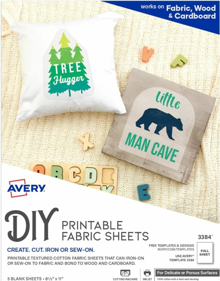 AVERY Printable Iron-On Fabric Transfer Sheets for Inkjet Printers, 8.5" x 11", 5-Pack (3384)