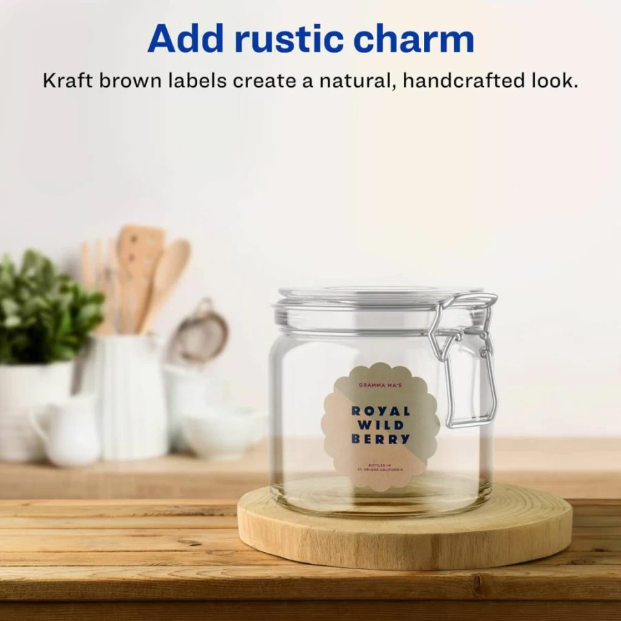 AVERY Sure Feed Round Scalloped Kraft Brown Labels, 2.5 Inch Diameter, 135-Pack, Print-to-the-Edge for Laser & Inkjet Printers