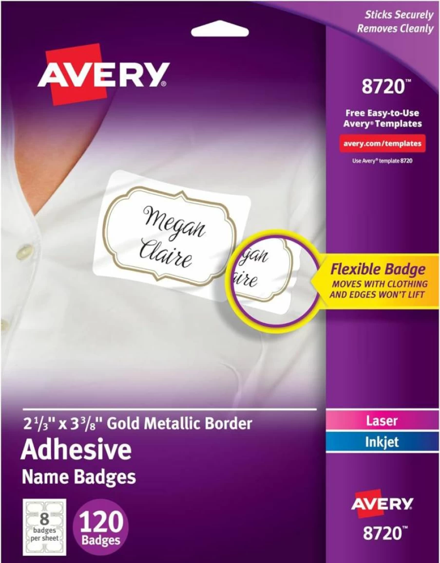 Avery 8722 Removable Adhesive Name Tags, 2-1/3" x 3-3/8" White Printable Labels with Colored Borders, 120-Pack for Laser/Inkjet Printers