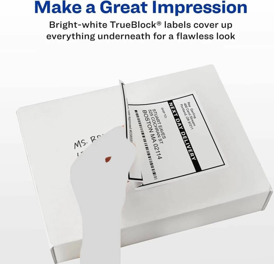 Avery 8126 Trueblock Shipping Address Labels, 5-Pack Half Sheet Permanent Adhesive Labels for Inkjet Printers, 250 Labels