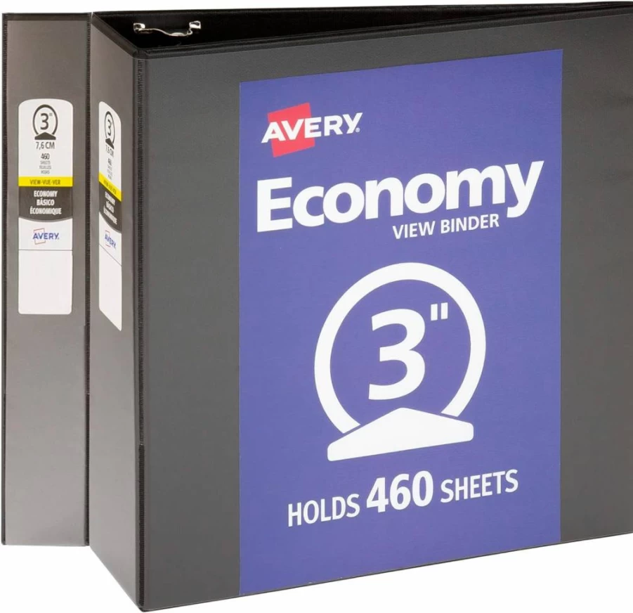 AVERY 3 Ring Binders, 1 Inch Round Rings, 4 Pack Black Binders for School, Office & Home Organization (05710)