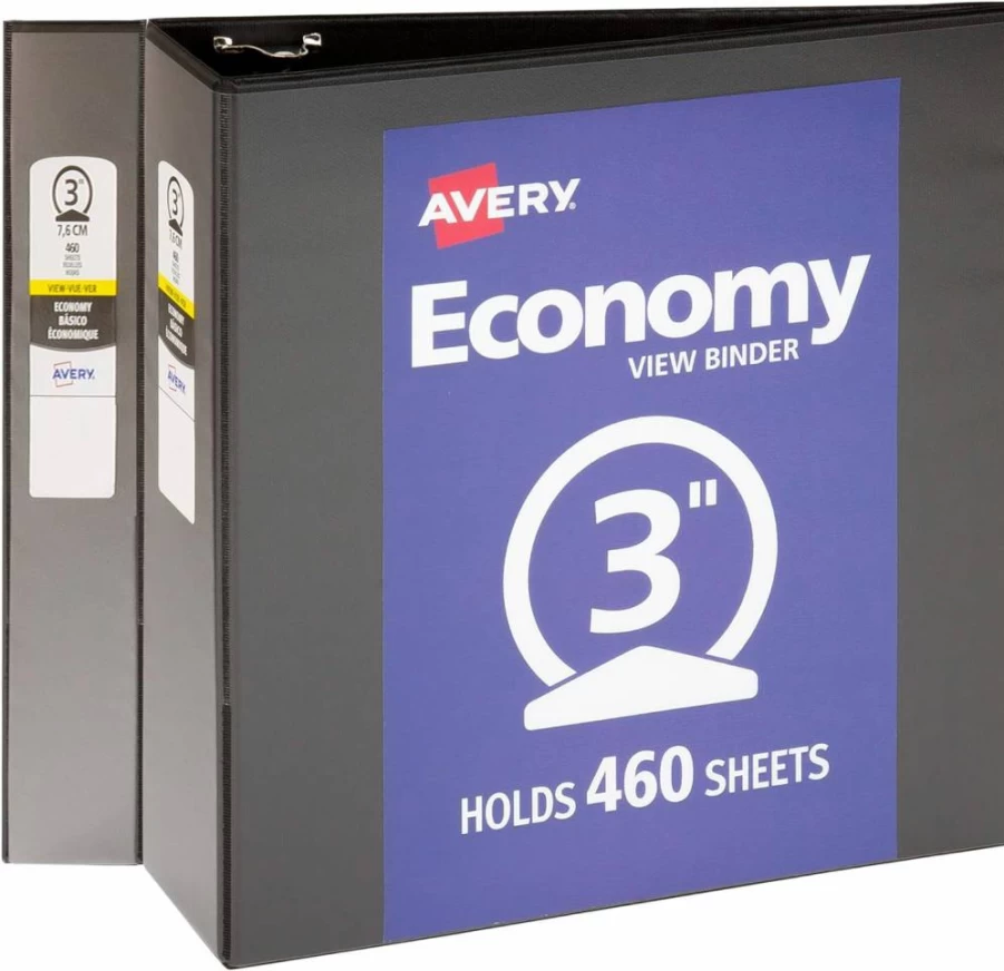 AVERY 1 Inch 3 Ring Binder with Round Rings, Economy View, Pack of 12 Black Binders (05710)